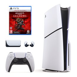 Konsola SONY PlayStation 5 Slim + Assassin's Creed Shadows - Edycja Limitowana Gra PS5 + Słuchawki SONY Pulse Explore Bezprzewodowe, Dokanałowe, Dźwięk przestrzenny