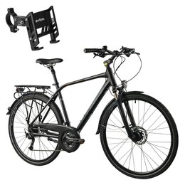 Rower trekkingowy INDIANA X-Road 5.0 M23 28 cali (Altus FD-M370/Alivio RD-M3100 9x3) męski Czarno-szaro-brązowy + Uchwyt na telefon do roweru VÖGEL VUC601