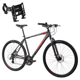 Rower crossowy INDIANA X-Cross 2.0 M21 męski 2024  Czarno-czerwony + Uchwyt na telefon do roweru VÖGEL VUC601