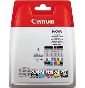 Zestaw tuszów CANON PGI-570 / CLI-571 Błękitny 7 ml, Purpurowy 6.5 ml, Żółty 7 ml, Czarny 7 ml, Czarny 15 ml 	0372C004