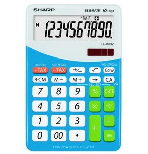 Kalkulator SHARP Desktop Blister ELM332BBL Zasilanie bateryjno-słoneczne, 3 pamięci Niebieski