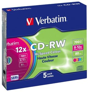 Płyta VERBATIM Colour Slim CD-RW, 700 MB, 12x (5 szt.)