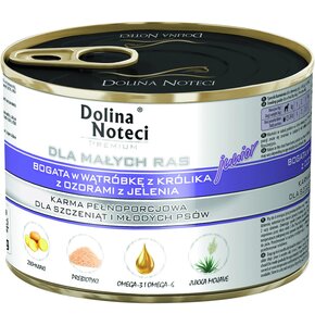 Karma dla psa DOLINA NOTECI Premium Junior bogata w wątróbkę z królika z ozorami jelenia 185 g