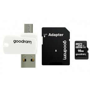 Karta pamięci GOODRAM microSDHC 16GB Adapter + Czytnik