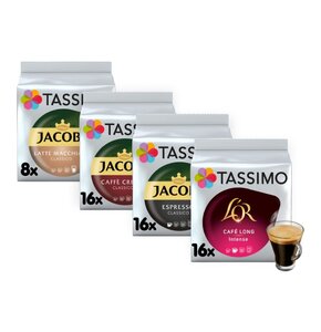 Kapsułki TASSIMO Jacobs Caffe Crema XL, Kronung Espresso, L'Or Long Intense, Latte Macchiato (56 szt.)