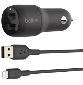 Ładowarka samochodowa BELKIN CCD001BT1MBK Dual USB-A Car Charger 24W + Kabel USB-A - Lightning