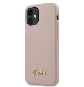 Etui GUESS Silicone Script Gold Logo do Apple iPhone 12 Mini Różowy