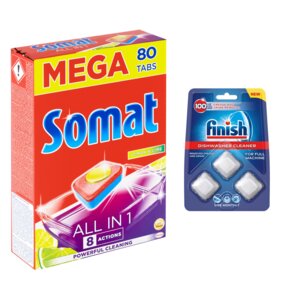 Tabletki do zmywarek SOMAT All in 1 Lemon & Lime - 80 szt. + Kapsułki do czyszczenia zmywarki FINISH - 3 szt.