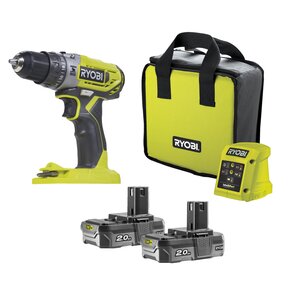 Wiertarko-wkrętarka RYOBI R18PD2-220S + dwustronny bit + ładowarka + torba + zestaw akumulatorów