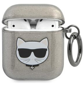Etui na słuchawki KARL LAGERFELD Choupette Head Glitter do Apple AirPods 1/2 Szary