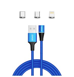 Kabel USB - USB Typ-C/Micro USB/Lighting SAVIO CL-157 2 m Niebieski