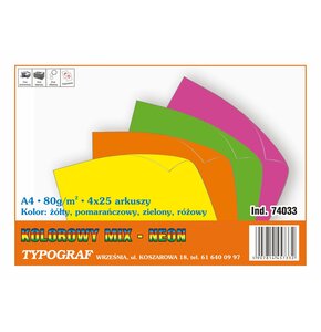 Papier TYPOGRAF 74033 Mix Kolorowy Neon 100 arkuszy