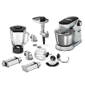 Robot kuchenny planetarny BOSCH MUM9B34S27 Optimum 1400W z blenderem kielichowym, maszynką do mięsa + zestaw do makaronu BOSCH MUZ9PP1 do robotów Optimum MUM9