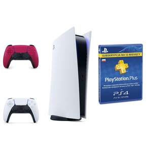 Konsola SONY PlayStation 5 Digital + Kontroler DualSense Czerwony + PlayStation Plus 365 dni