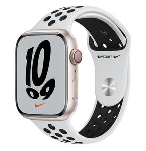 APPLE Watch 7 Nike GPS + Cellular 45mm koperta z aluminium (księżycowa poświata) + pasek sportowy (platynowo-czarny)