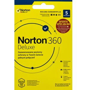 Antywirus NORTON 360 Deluxe 50GB 5 URZĄDZEŃ 1 ROK Kod aktywacyjny