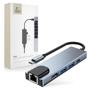 Stacja dokująca TECH-PROTECT V3-HUB 5w1 USB Typu C, Pasywna Szary