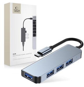 Stacja dokująca TECH-PROTECT V1-HUB 4w1 USB Typu C, Pasywna Szary