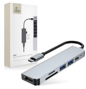 Stacja dokująca TECH-PROTECT V4-HUB 6w1 USB Typu C, Pasywna Szary