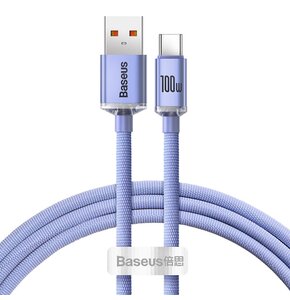 Kabel USB - USB Typ-C BASEUS Crystal Shine 100W 1.2 m Fioletowy