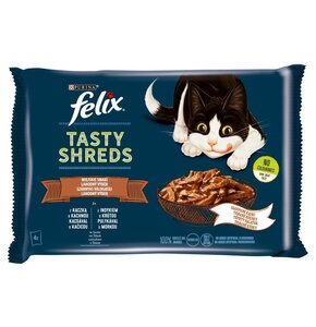 Karma dla kota FELIX Tasty Shreds Kaczka i Indyk (4 x 80 gr)