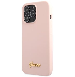 Etui GUESS Silicone Script z MagSafe do Apple iPhone 13 Pro Różowy