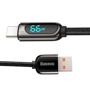 Kabel USB - USB-C BASEUS CASX020001 z wyświetlaczem LCD 66W 1 m Czarny