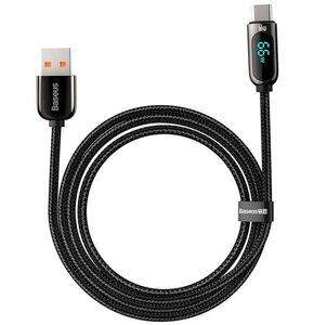 Kabel USB - USB-C BASEUS CASX020001 z wyświetlaczem LCD 66W 1 m Czarny