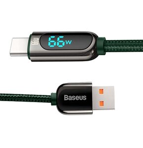 Kabel USB - USB-C BASEUS CASX020006 z wyświetlaczem LCD 66W 1 m Zielony