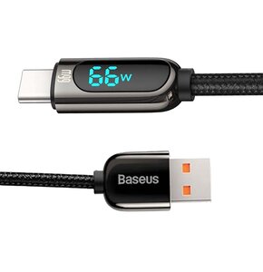 Kabel USB - USB-C BASEUS CASX020101 z wyświetlaczem LCD 66W 2 m Czarny