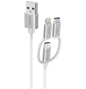 Kabel USB - Micro USB/Lightning/USB Typ C ARKS 1.2 m Biały