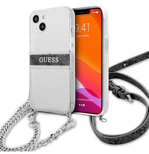 Etui GUESS 4G Silver Stripe Crossbody do Apple iPhone 13 Mini Przezroczysty