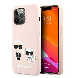 Etui KARL LAGERFELD Silicone Ikonik Karl & Choupette MagSafe do Apple IPhone 13 Pro Jasnoróżowy