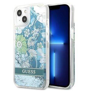 Etui GUESS Flower Liquid Glitter do Apple iPhone 13 Zielony