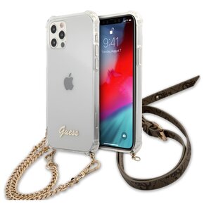 Etui GUESS 4G Gold Chain do Apple iPhone 12/12 Pro Przezroczysty