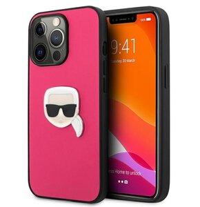 Etui KARL LAGERFELD Leather Ikonik Karl Head Metal do Apple iPhone 13 Pro Różowy