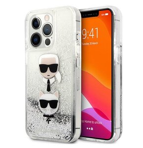 Etui KARL LAGERFELD Liquid Glitter Karl & Choupette Head do Apple iPhone 13 Pro Max Srebrny