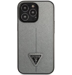 Etui GUESS Saffiano Triangle Logo do Apple iPhone 13 Pro Srebrny