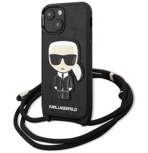 Etui KARL LAGERFELD Leather Monogram Patch and Cord Iconik do Apple iPhone 13 Pro Czarny