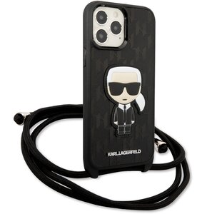 Etui KARL LAGERFELD Leather Monogram Patch and Cord Iconik do Apple iPhone 13 Pro Max Czarny