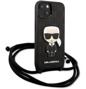 Etui KARL LAGERFELD Leather Monogram Patch and Cord Iconik do Apple iPhone 13 Czarny