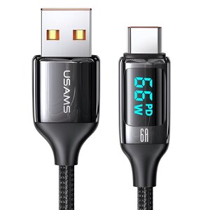 Kabel USB - USB-C USAMS SJ544USB01 z wyświetlaczem LCD 6A 1.2 m Czarny