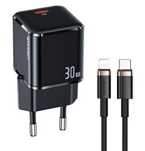 Ładowarka sieciowa USAMS T45 30W Czarny + kabel USB-C - Lightning