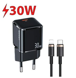 Ładowarka sieciowa USAMS T45 30W Czarny + kabel USB-C - Lightning