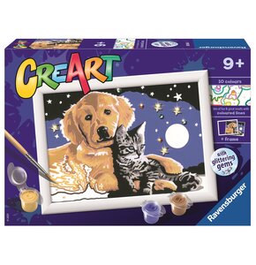 Malowanie po numerach RAVENSBURGER CreArt Pies z kotkiem nocą 20045