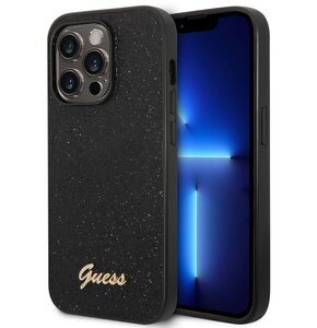 Etui GUESS Glitter Flakes Metal Logo do Apple iPhone 14 Pro Czarny