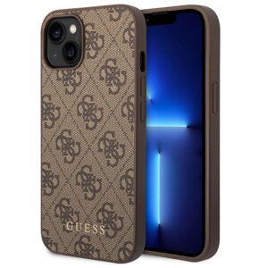 Etui GUESS 4G Metal Gold Logo do Apple iPhone 14 Plus Brązowy