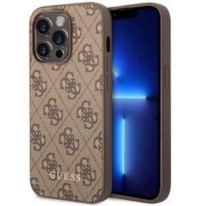 Etui GUESS Metal Gold Logo do Apple iPhone 14 Pro Brązowy