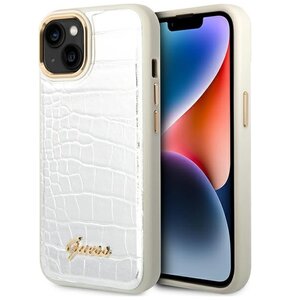Etui GUESS Croco Collection do Apple iPhone 14 Plus Srebrny