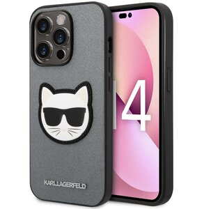 Etui KARL LAGERFELD Saffiano Choupette Head Patch do Apple iPhone 14 Pro Srebrny